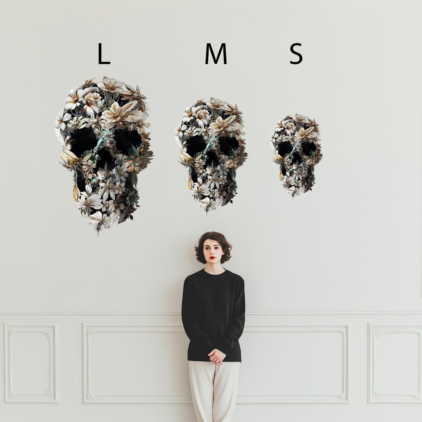 Large Skull Wall Decal, Floral Skull Wall Sticker, Large Gothic Wall Art Gift