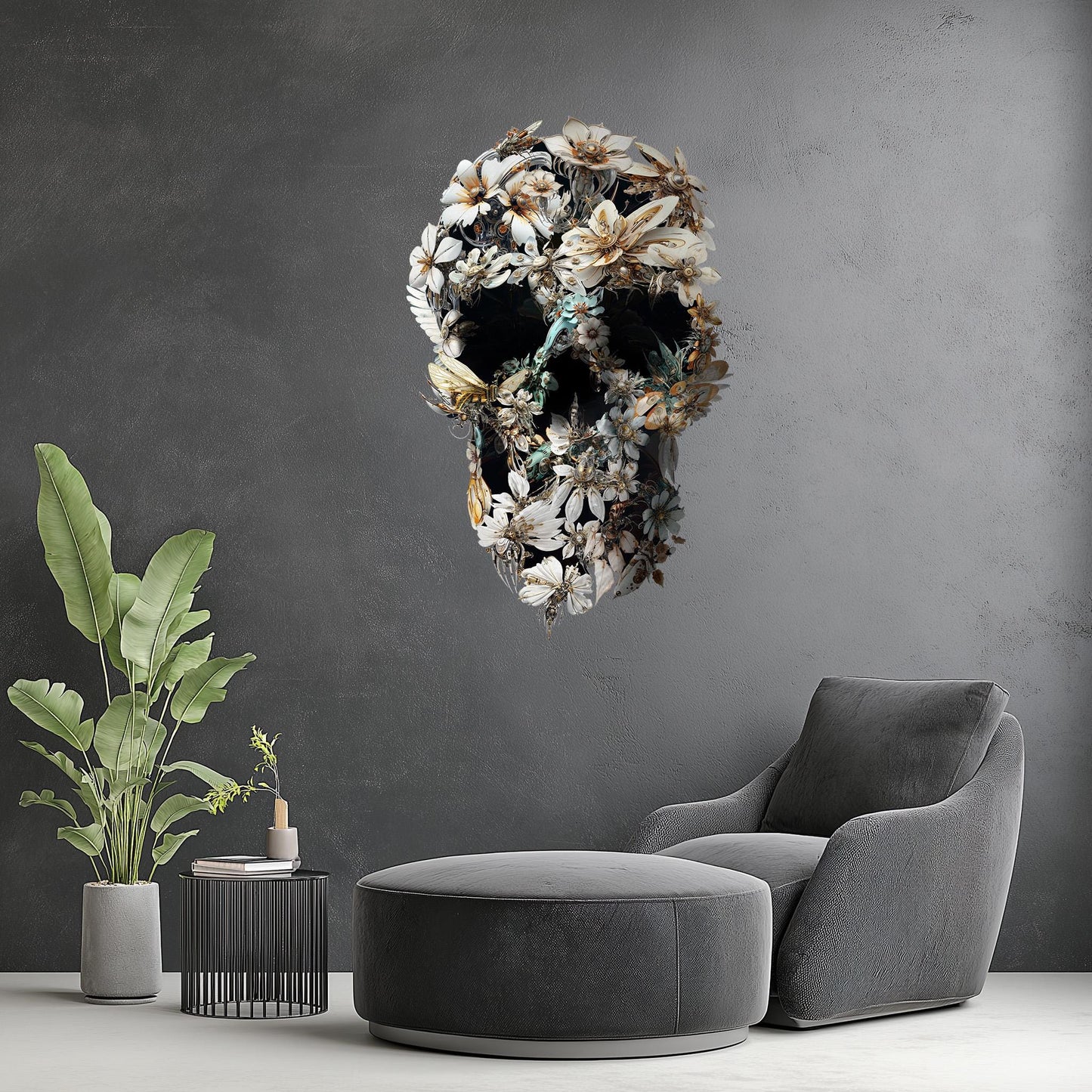Large Skull Wall Decal, Floral Skull Wall Sticker, Large Gothic Wall Art Gift