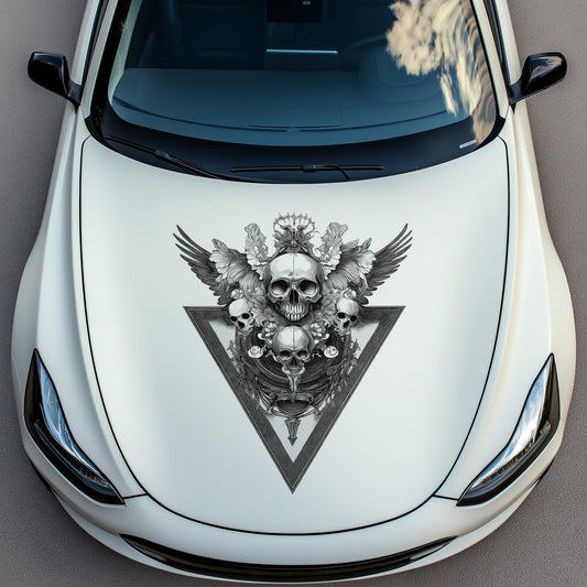 Skull Hood Decal, Skull Drawing Car Hood Sticker, Black And White Sugar Skull Art Car Decor, Gothic Skull Hood Art Gift, Skull Decal