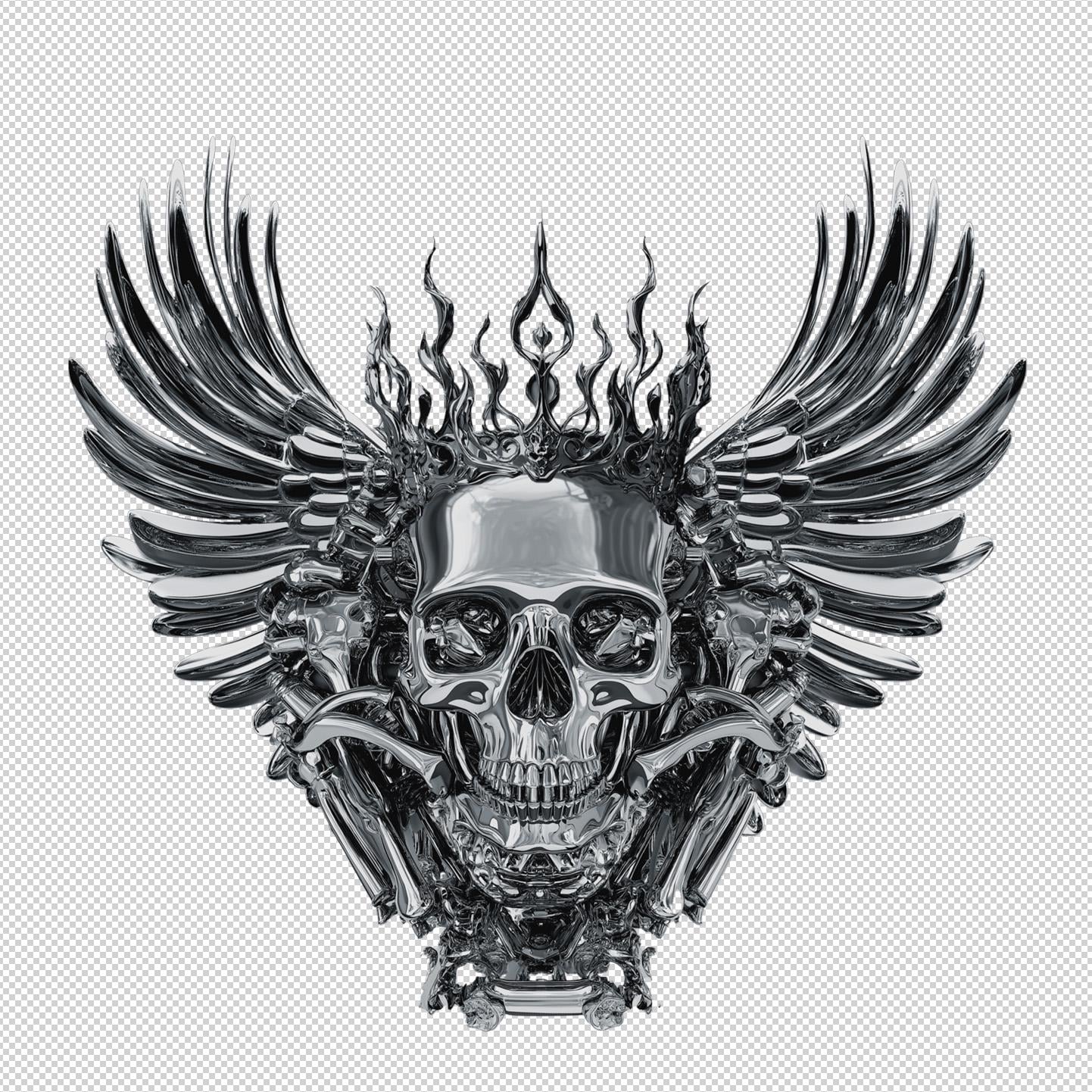 Dark Skull Hood Decal, Chrome Tones Hood Decor, Sugar Skull Art Car Sticker, Gothic Skull Hood Art Gift