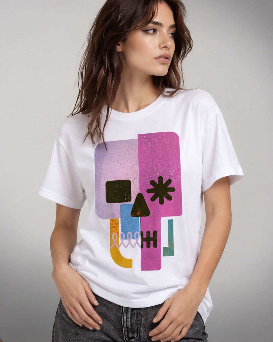 Encrypted Skull Graphic T-Shirt - Geometric Cyberpunk Pop Art Tee